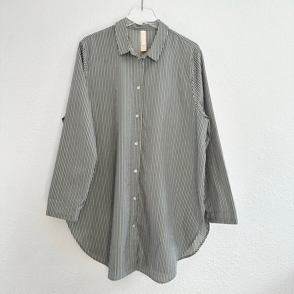 Ischiko by Oska Striped Button Shirt Women Sz 3 US 10/12 Gray Lagenlook Oversize - Picture 1 of 8